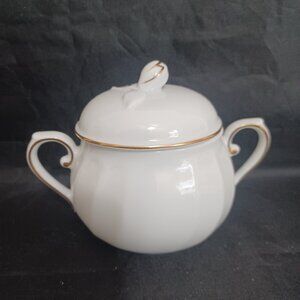 MIKASA Wedding Band Sugar Bowl and Lid White Gold Trim MINT L9709